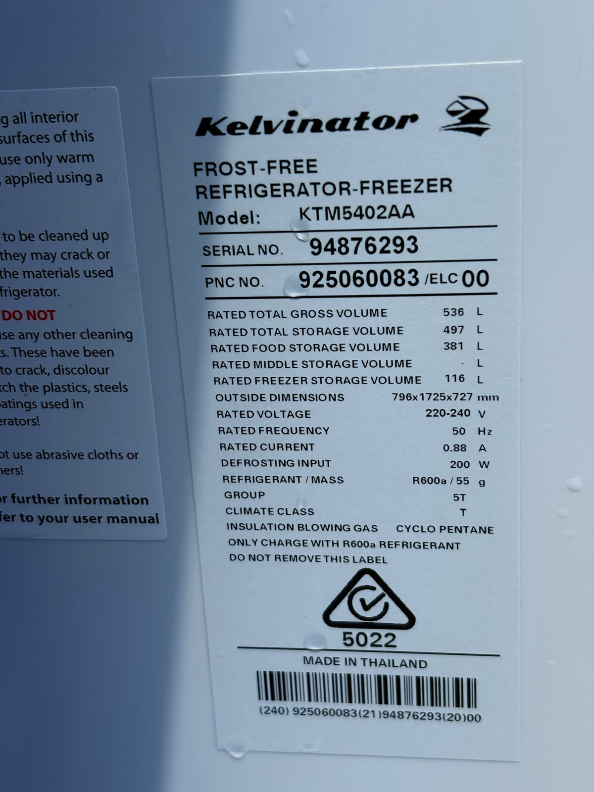 Kelvinator KTM5402AA Frost-Free Fridge-Freezer – 497L Storage