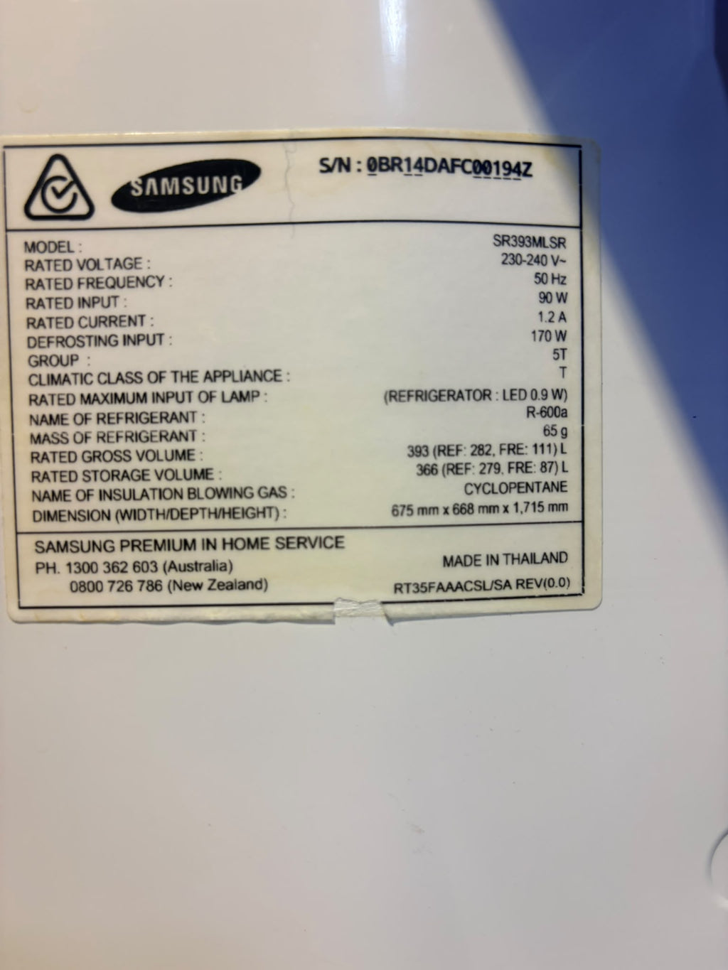 Samsung SR393MLSR 393L Top Mount Fridge – Stainless Steel