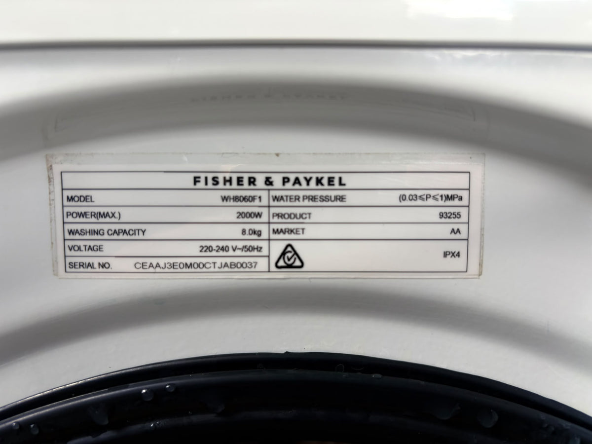 Fisher & Paykel WH8060F1 FabricSmart 8kg Front Load Washing Machine – White