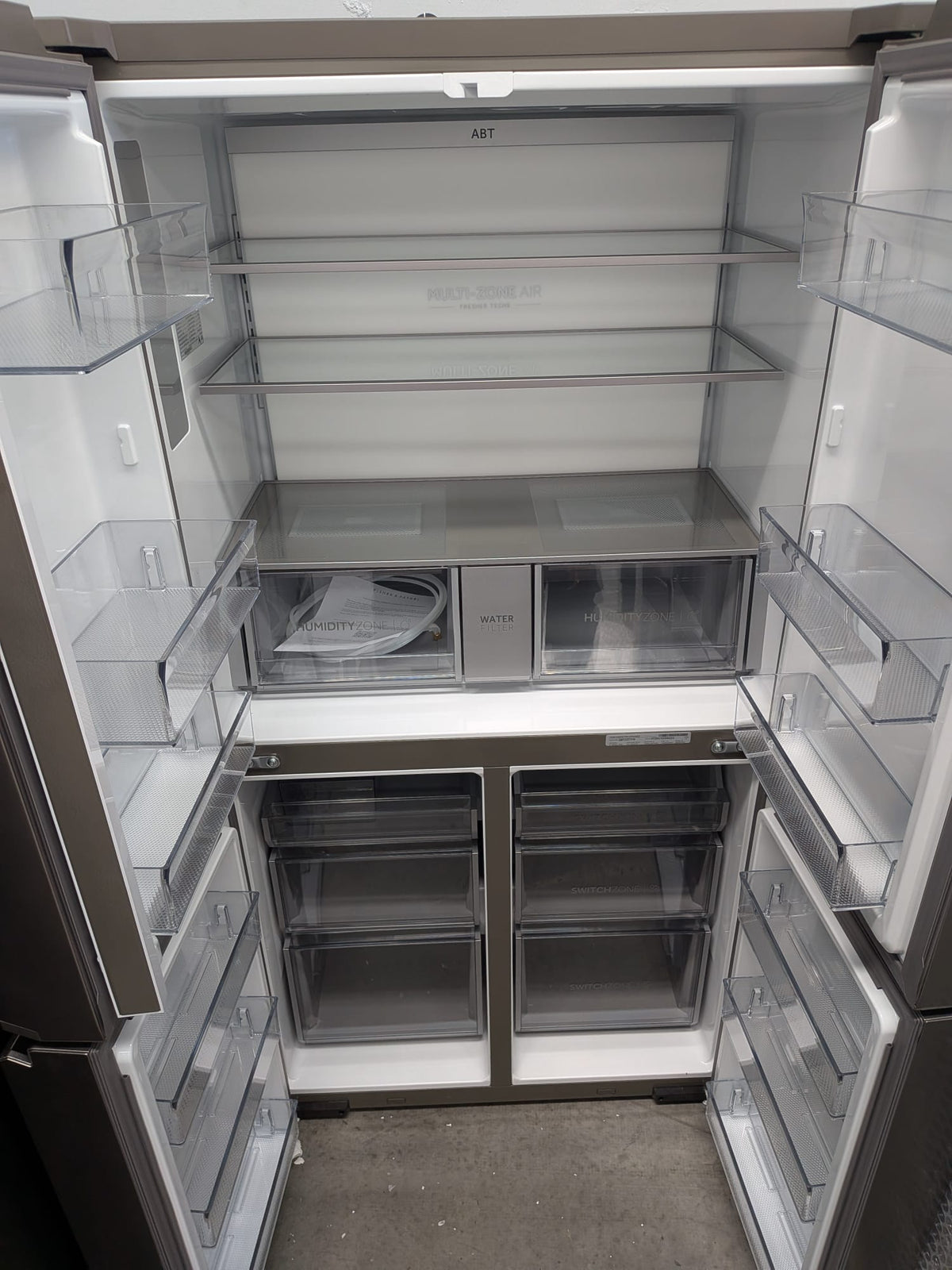 Haier HRF680YPS 623L Quad Door Fridge – Satina, Plumbed Ice & Water