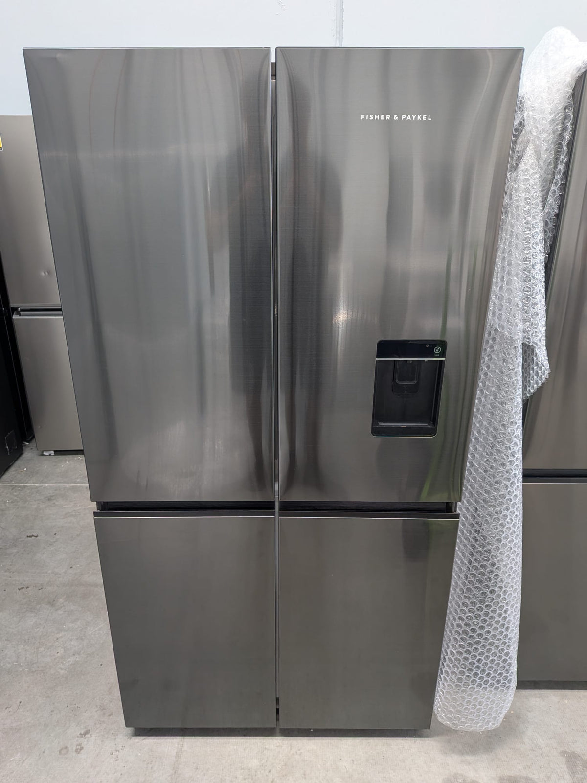 Fisher & Paykel RF605QNUVB1 538L Quad Door Fridge – Black Stainless Steel, Ice & Water