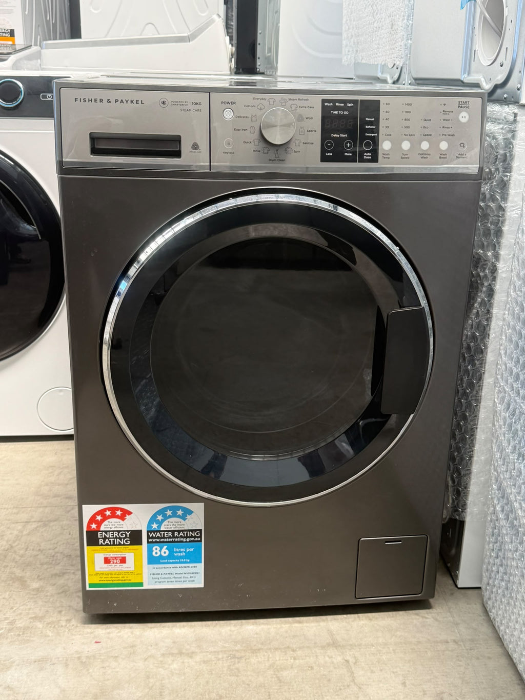 Fisher & Paykel WH1060SG1 Series 9 10kg Front Load Washer – Graphite, Steam Care