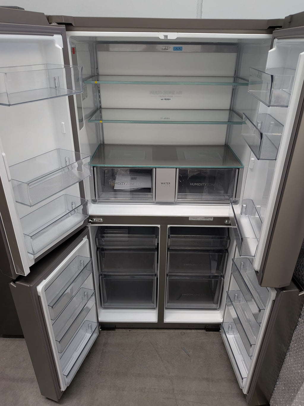 Haier HRF680YPS 623L Quad Door Fridge – Satina, Plumbed Ice & Water