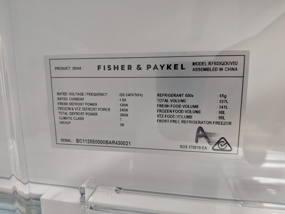 Fisher & Paykel RF605QDUVB2 538L Quad Door Fridge – Black Stainless Steel, Ice & Water